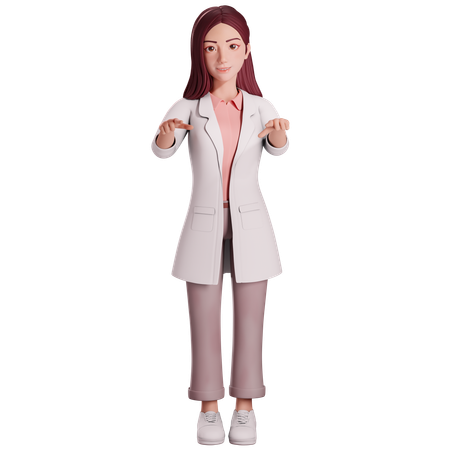 Doctora señalando hacia adelante con ambas manos  3D Illustration