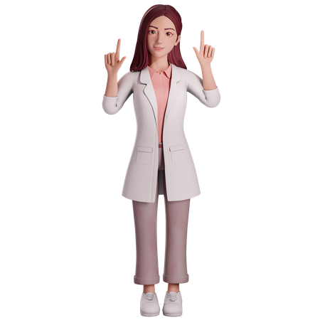 Doctora señalando hacia arriba con ambas manos  3D Illustration