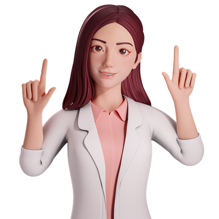 Doctora señalando hacia arriba con ambas manos  3D Illustration