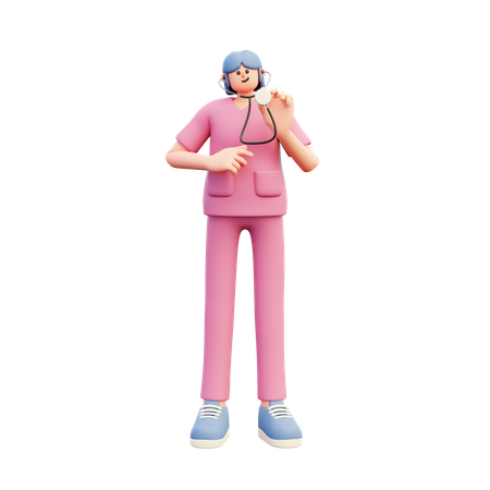 Doctora sosteniendo estetoscopio  3D Illustration