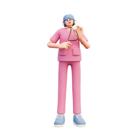 Doctora sosteniendo estetoscopio  3D Illustration