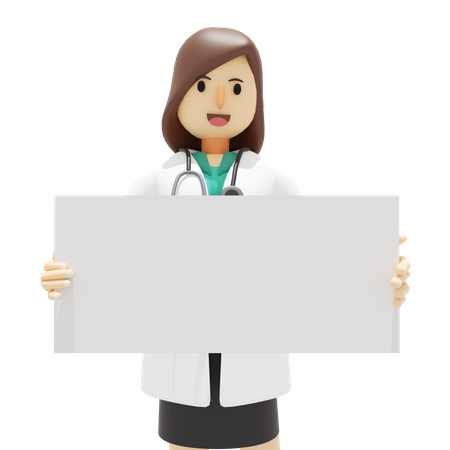 Doctora sosteniendo tablero en blanco  3D Illustration