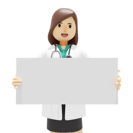 Doctora sosteniendo tablero en blanco  3D Illustration