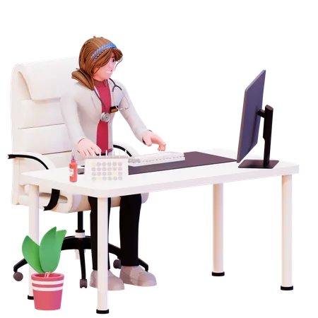 Doctora trabajando en la clínica  3D Illustration