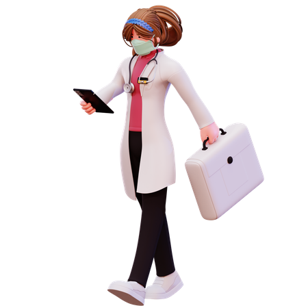 Doctora yendo al hospital  3D Illustration