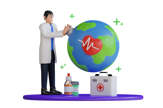 Doctors checking global health  3D Illustration