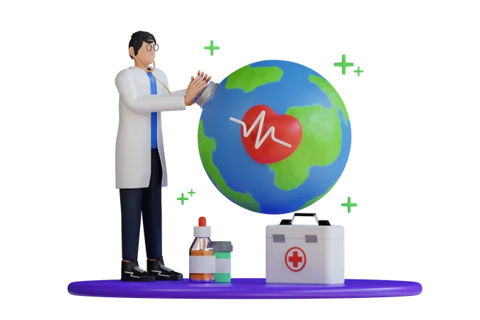 Doctors checking global health  3D Illustration