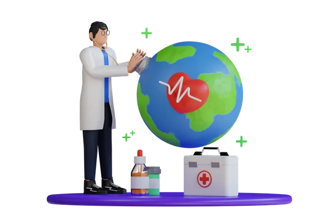Doctors checking global health 3D Illustration