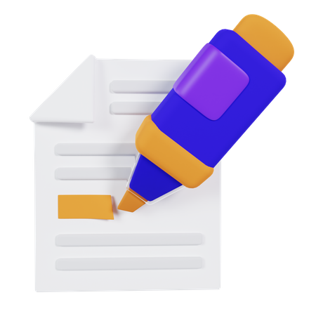 Document And Highlighter  3D Icon