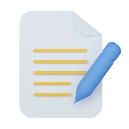 3 D Simple Pencil With Document Icon 3D Icon