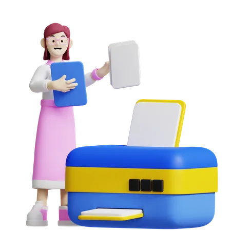 This 3 D Icon Represents Document Printing With A Printer Ideal For Illustrating Office Printing Tasks Document Production And Print Management 3D Illustration