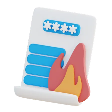 3 D Illustration Of Document Security On Fire 3D Icon