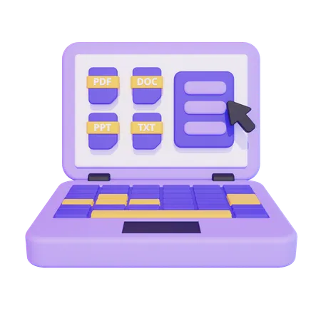 Documentación de datos en línea en una computadora portátil  3D Icon