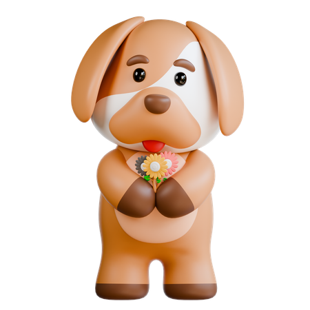 Dog Bring Flower  3D Illustration