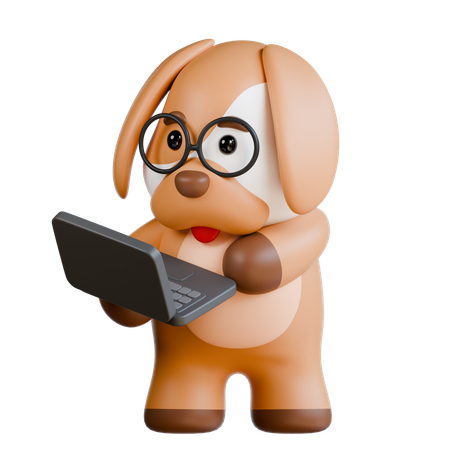 Dog Bring Laptop  3D Illustration