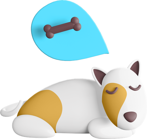 Dog dreaming about bone  3D Illustration