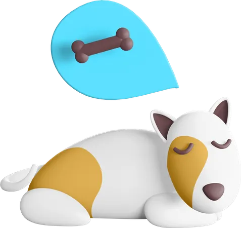 Dog dreaming about bone  3D Illustration