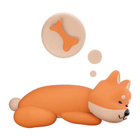 Dog dreaming about bone 3D Illustration