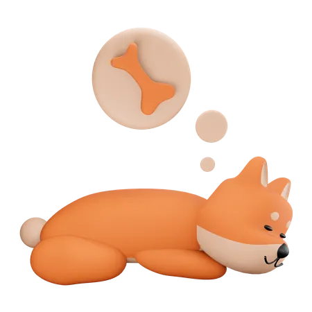 Dog dreaming about bone  3D Illustration