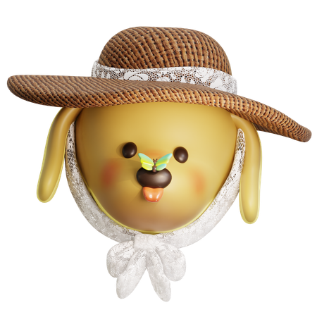 Dog Head With Hat And Butterfly  3D Icon