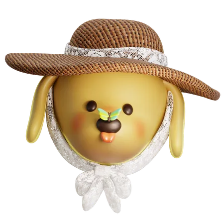 Dog Head With Hat And Butterfly  3D Icon