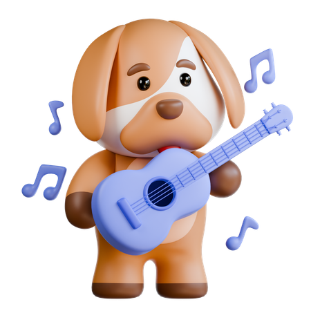 Dog Playing Guitar  3D Illustration