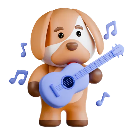 Dog Playing Guitar  3D Illustration