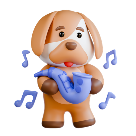 Dog Playing Saxophone  3D Illustration