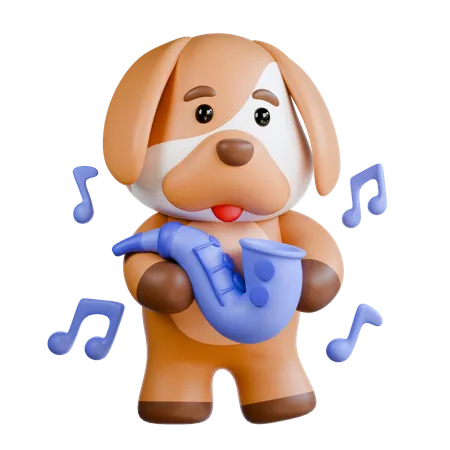 Dog Playing Saxophone  3D Illustration