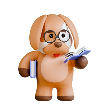 Dog Read A Book  3D Illustration