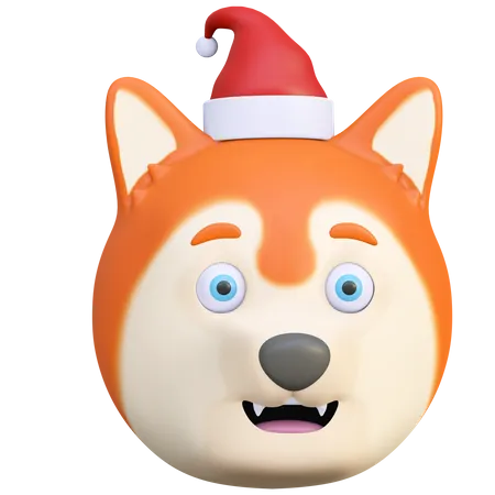 Cute Dog Wearing Christmas Hat Emoticon Cartoon 3 D Render Illustration 3D Emoji