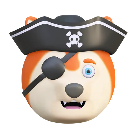 Cute Dog Wearing Pirate Hat Emoticon Cartoon 3 D Render Illustration 3D Emoji