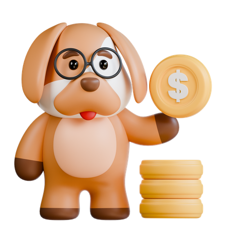 Dog With Coin  3D Illustration