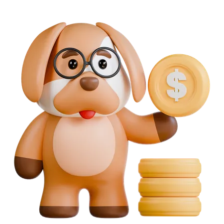 Dog With Coin  3D Illustration