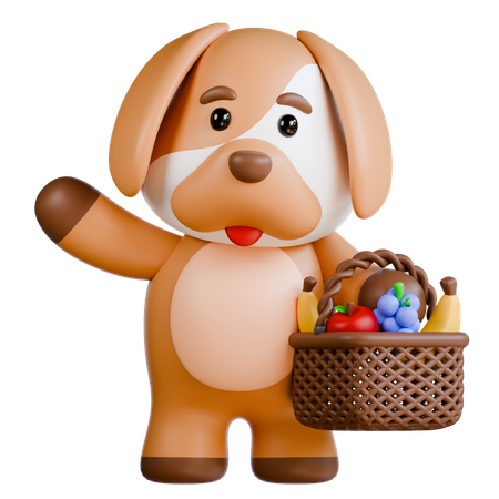 Dog With Fruits  3D Illustration