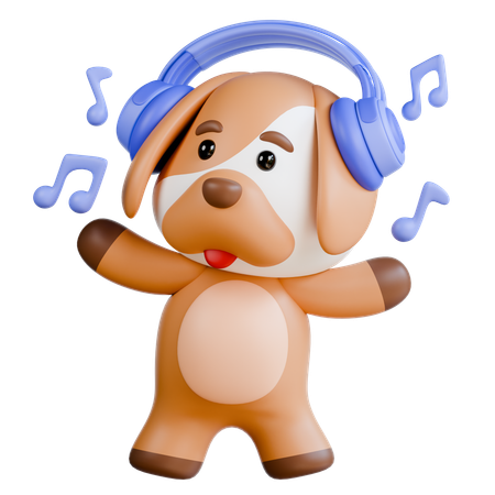 Dog With Headphone  3D Illustration