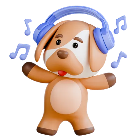 Dog With Headphone  3D Illustration