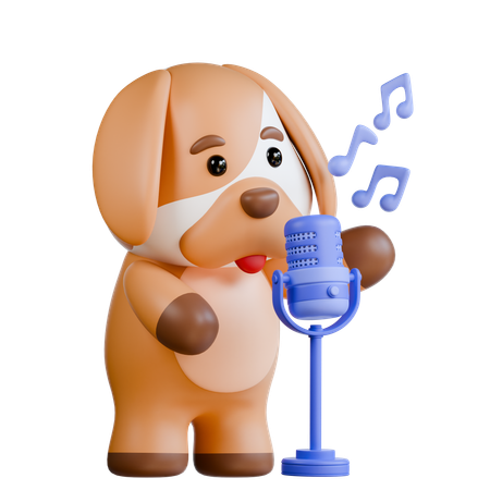 Dog With Microphone  3D Illustration