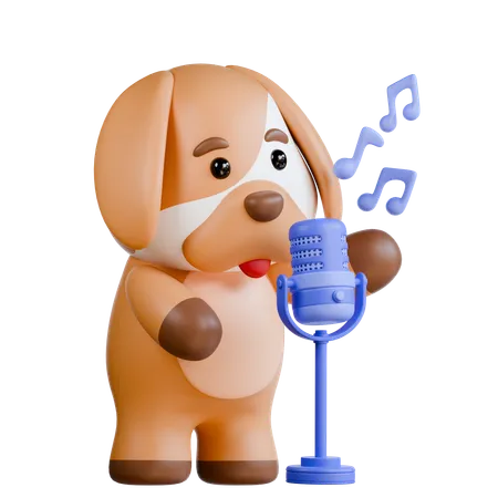 Dog With Microphone  3D Illustration