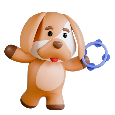 タンバリンを持った犬  3D Illustration