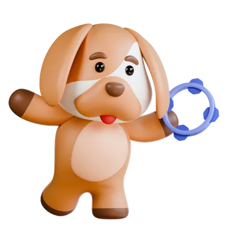 Dog With Tamborine  3D Illustration