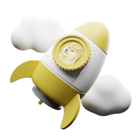Doge Coin rocket in clouds  3D Illustration