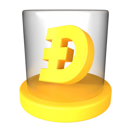 Doge Crypto Coin Im Glasbehalter 3D Illustration