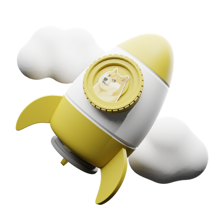 Doge Coin Rakete in den Wolken  3D Illustration