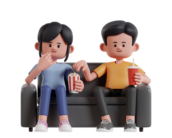 Dois amigos aproveitam uma noite de cinema aconchegante juntos  3D Illustration