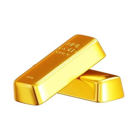 Barra De Dois Ouros Tijolos Dourados Com Fundo Transparente 3D Icon