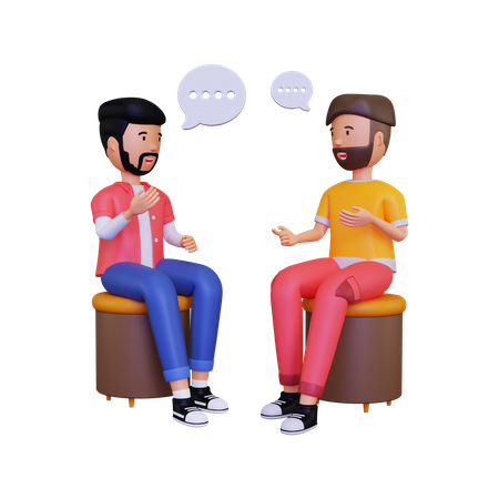 Dois homens estão sentados enquanto conversam  3D Illustration