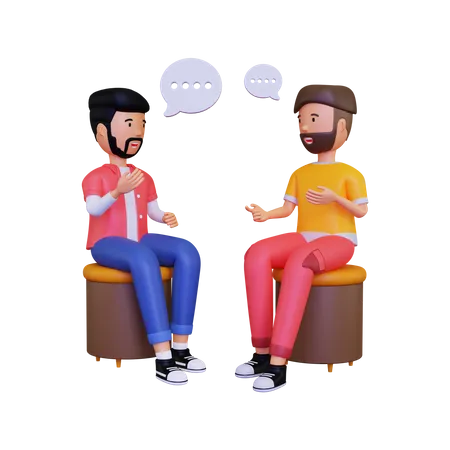 3d Dois personagens masculinos estão sentados enquanto conversam  3D Illustration