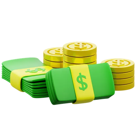 Dinero y monedas en dólares  3D Icon