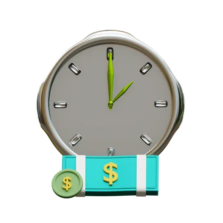 Dólar en efectivo y reloj  3D Icon